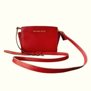 Michael Kors Red Leather Mini Selma Crossbody Bag